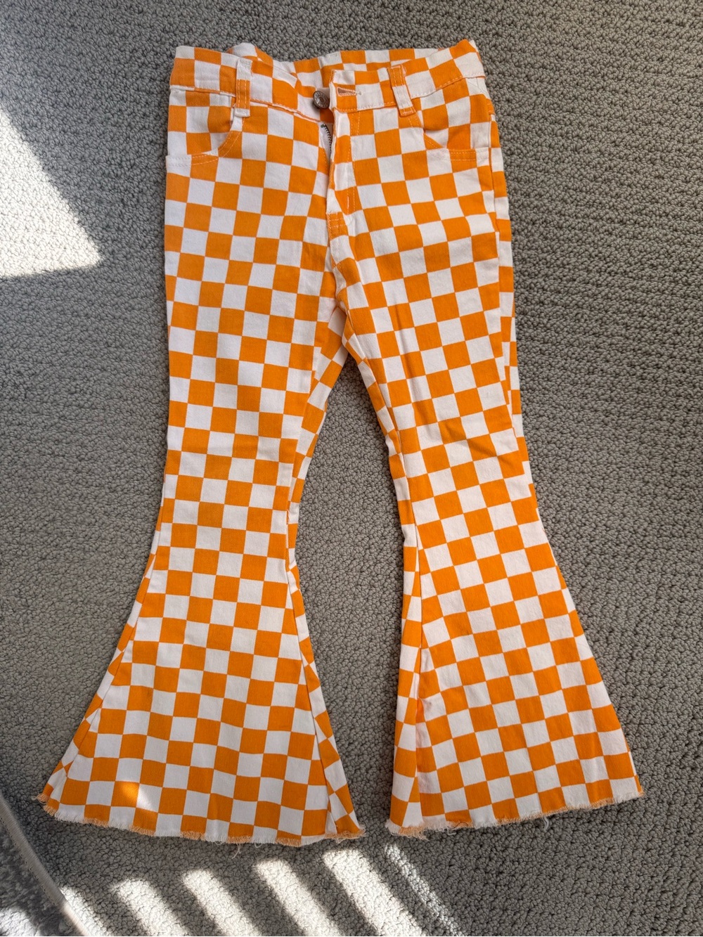 Kids Orange Checkered Flare Pants